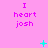 Pink background with repeated 'I heart josh' text in purple, animated cyan plus and star symbols appear at different positions across frames.