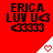 Red background with black text 'ERICA LUV U' and three heart symbols, featuring white triangular sections with red pixelated hearts that change opacity across frames.
