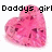 Pink heart-shaped icon with 'Daddys girl' text, showing pixelated animation frames where the heart's size and position shift across three views.
