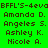 Green background with repeated dark brown text listing names Amanda D., Angeles S., Ashley K., Nicole A. in two , each duplicated side-by-side