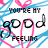 Animated contact sheet of a 48x48 pixel buddy icon showing sequential frames with text "YOU'RE MY GOOD FEELING" and pink heart outlines over blue scribbles, arranged in a 5x4 grid on a gray background.