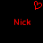 Red pixelated heart symbol above two identical red 'Nick' text labels on a black background.
