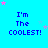 A static image with a bright cyan background displaying repeated text "I'm The COOLEST!" in blue pixelated font, surrounded by pink and light blue stars.