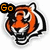 Four tiger head icons arranged in a , each with distinct text overlays and subtle facial expression differences