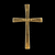 A pixelated golden cross with gradient shading against a solid black background, rendered in low-resolution digital style.