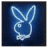 Two side-by-side animated frames of a neon-style bunny logo on dark blue backgrounds with subtle gradient effects, each frame showing the same stylized rabbit head outline in light blue pixels.