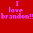 Red background with repeated purple pixelated text reading "I love brandon!! brandon!!" in two identical horizontal