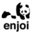 Pixelated black-and-white icon shows a panda silhouette with a small black shape on the left and the word 'enjoy' below in bold lowercase letters.