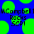 Blue background with green circular shapes and repeated black text reading 'Campbell' and 'Rocks sep!' in pixelated font.