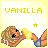 Pixelated character with curly brown hair and green eyes holds a glowing yellow object under 'VANILLA' text, star symbol changes from bright to faint.