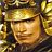 Pixelated close-up of a smiling face with closed eyes, rendered in warm yellow and brown tones against dark background elements.
