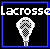 Pixelated icon showing a lacrosse stick head with checkered mesh pattern, framed by blue border and 'Lacrosse' text above on black background.