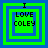 Four identical pixelated squares with green and blue borders display "I LOVE COLEY" text, each containing a central blue rectangle.