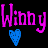 Animated contact sheet showing multiple frames of a Winny-themed buddy icon with pink text and blue hearts on black background, including gray transparency area at bottom right.