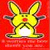 Yellow cartoon rabbit with red nose and black eyes on solid red background, displaying text "It worries Me....." and "How Dumb You are!" in pixelated font.