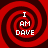 Four identical red and black spiral patterns arranged in a , each containing white pixelated text reading "I AM DAVE"