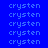 A static digital image displays the word 'crysten' repeated in a pattern across multiple and on a blue background