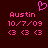 Pixelated pink text and symbols on dark red background with heart symbol above name.