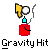 Pixel art icon featuring a red cylindrical base with black lines, blue top section, yellow arrow-like shape, white circular element, and gray curved line above text reading 'Gravity Hit'.