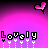 Animated contact sheet showing six frames of a pink and purple pixel art icon with the word "Lovely" in various states, featuring floating hearts and changing punctuation marks.