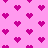 Pixelated pattern of magenta hearts on a light pink background with occasional heart fragments.
