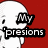 A red background features a white cartoon character with changing facial expressions and text above it, including 'My 'presions', 'Nyuu', and various emoticons.