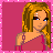 Pixel art contact sheet showing a doll character's full body and text elements in pink, brown, and gray tones.