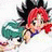 Pixelated anime-style character with red hair and green outfit on left, black background with white text "Anime IM" and signature on right in a 2x1 contact sheet layout.
