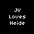 Four pixelated text display 'JV Loves Heide' in white on black, dark red, bright red, and deep red backgrounds