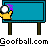 Animated sequence showing a yellow hand holding a white ball above a blue sign with 'Goofball.com' text, transitioning through various poses and ending with a red splash effect.