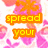 Pixelated floral background with orange text reading 'spread your wings and... FLY!' in yellow-orange boxes.