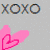 Animated sequence of four pink heart shapes with varying outlines against a light gray background, each paired with 'XOXO' text above and below.