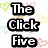 A static buddy icon with four text sections: 'The Click Five' on top left, 'So Baby Turn Ur <3 Up Loud' on top right, 'Just The Girl I'm Looking For' on bottom left over a pink heart, and a blank gray section on bottom right.