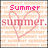 Pixelated image with repeated 'summer' text and a heart outline on a brick-patterned background, showing animation changes in text color and position.
