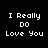 A 4-frame animated contact sheet showing the phrase "I Really Do Love You" in white pixelated text against alternating black and red backgrounds.