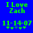 Green pixelated text on blue background reads 'I Love Zach' with date '11-14-07' and four asterisks below, two variations of asterisk arrangement visible.