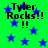 Green background with blue stars and repeated black text "Tyler Rocks!! !!" in pixelated font.