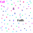 Pixelated mosaic of scattered colored squares in pink, blue, green, purple hues on white background with no discernible figures or text.