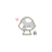Pixelated gray mushroom-shaped figure with pink heart above left, small dark square below right; show head tilt variation
