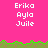 Pixelated text displays 'Erika', 'Ayla', and 'Juile' on bright pink backgrounds with green grassy borders, arranged in a