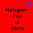 Red background with black pixelated text reading "Meagan Fox is FOXY" and a blue pixelated heart symbol above the text.