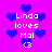 Pixelated icon with bright pink background, blue hearts, and white text reading "Linda loves Mal <3" in multiple repeated arrangements.