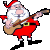 Pixelated Santa Claus playing guitar in four sequential animation frames arranged in a 2x2 contact sheet with gray background transparency.