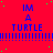Red background with blue text "IM A TURTLE" repeated in a , green dots scattered across the image