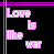 A 5x5 contact sheet of animated frames showing a pixelated text-based animation with pink and white text on black background, displaying phrases about love and war.