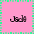 Pixelated text "Jade" appears four times on a pink background with green pixel borders, arranged in a pattern