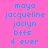 Pixelated text list on pink background with alternating dark brown highlights, showing names and phrases in blue lowercase letters.