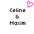 Pixelated text displays 'Celine & Maxim' with a pink heart symbol above the left name on white background.