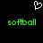 Pixelated white heart symbol above two green 'softball' text instances on black background.
