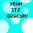 Pixelated cyan background with white circles and black text reading "YEAH ITS GRACYN!" in four identical quadrants.
